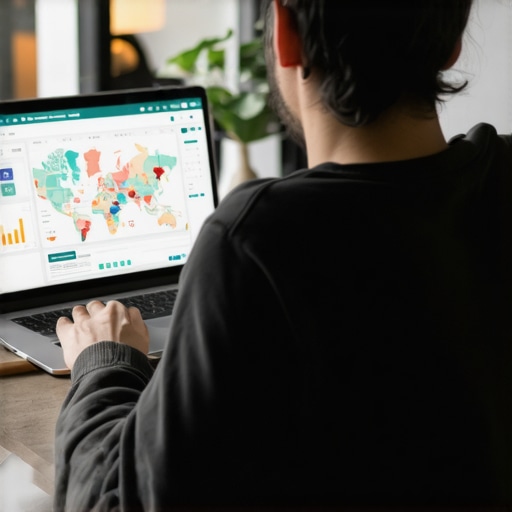 Person reviewing local SEO data and maps on a laptop