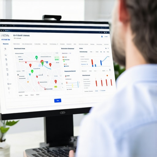SEO expert analyzing local search data on a computer screen with graphs and maps.