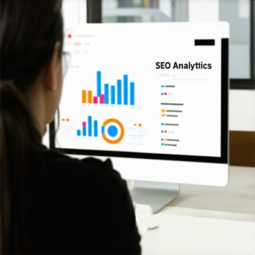 Person analyzing local SEO metrics on a laptop in an office setting