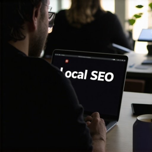 Person analyzing local SEO and Google Maps rankings with tools on a laptop