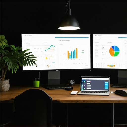 Workspace with SEO dashboards and analytics tools for local SEO