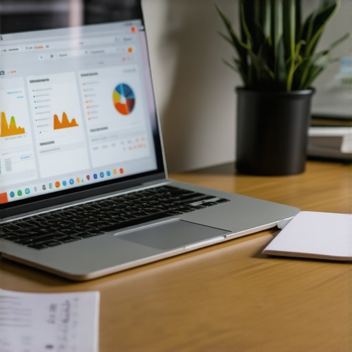 Laptop displaying local SEO and citation management tools on a tidy desk
