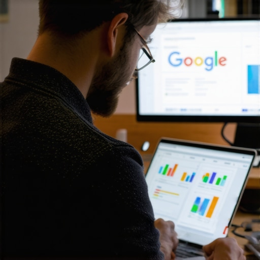 Business owner updating Google My Business profile on laptop