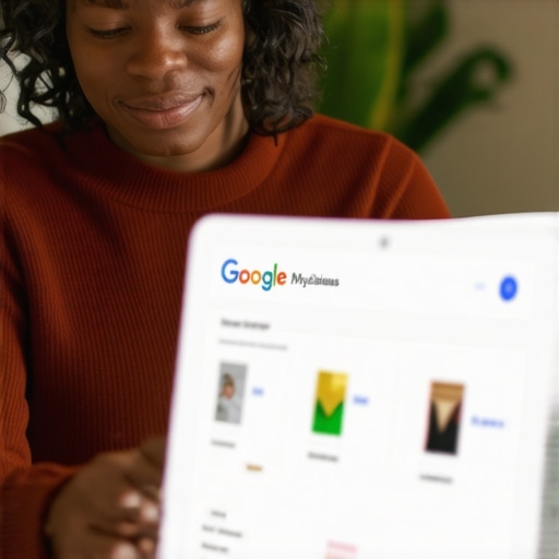 Business owner editing Google My Business listing on laptop