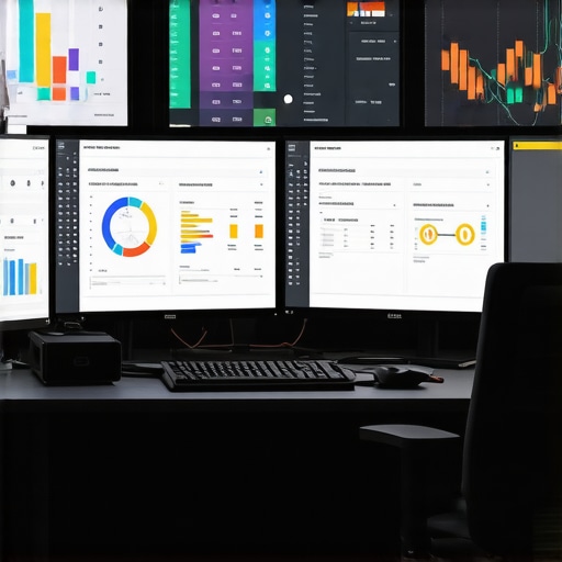 A workspace with screens showing SEO dashboards, citation monitoring tools, and analytics graphs.