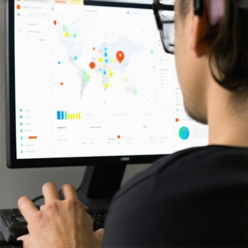 Person reviewing local SEO analytics on a computer with maps and charts