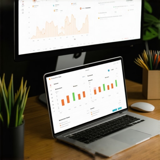 A modern workspace with SEO analytics and monitoring tools for local map rankings.
