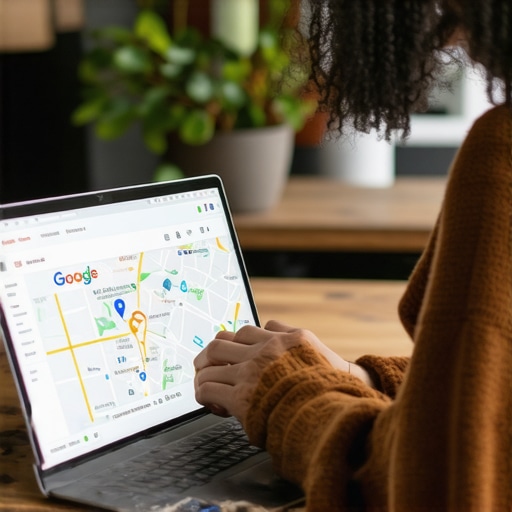 Business owner optimizing Google My Business profile on a laptop.