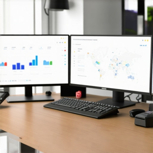 Person analyzing local SEO data with multiple digital devices and maps analytics software