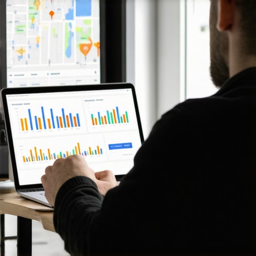 Expert analyzing maps ranking data on computer