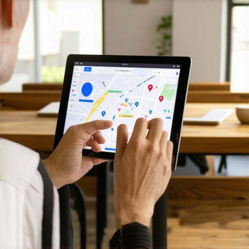 Business owner reviewing local SEO data on tablet