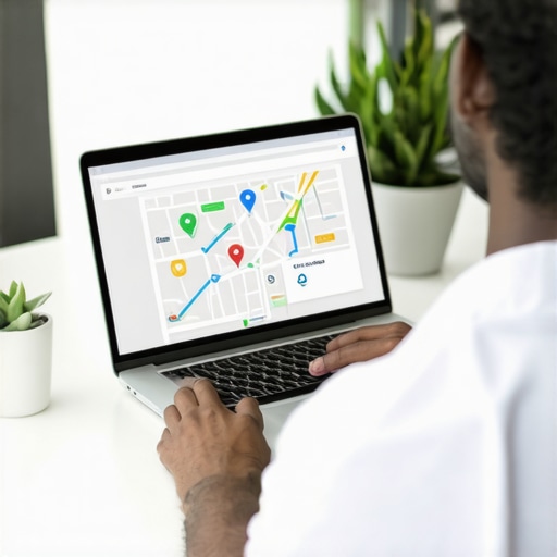 Person reviewing map rankings on laptop with checklist in an office