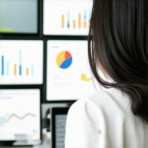 Person analyzing local SEO data on multiple screens with charts and graphs