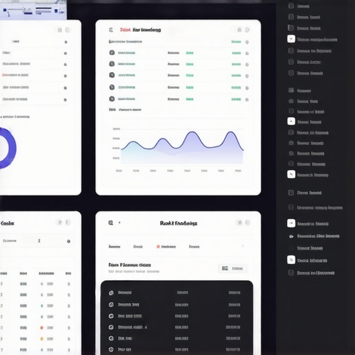 Computer screens displaying SEO dashboards with analytics, rankings, and review stats.