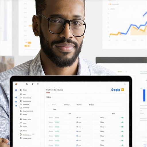 Business owner updating GMB profile on laptop for local search visibility.