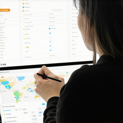 Digital marketer reviewing SEO checklists and map data on a computer