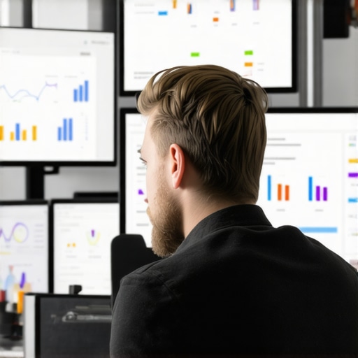 A technician analyzing local map rankings using various SEO tools on multiple monitors.